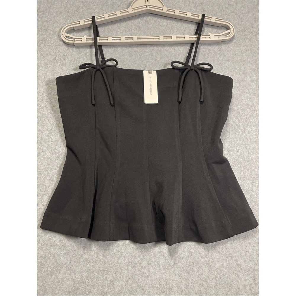 NWT DOLAN Left Coast Anthropologie Black Blouse XS Bow Tie Shoulder Straps